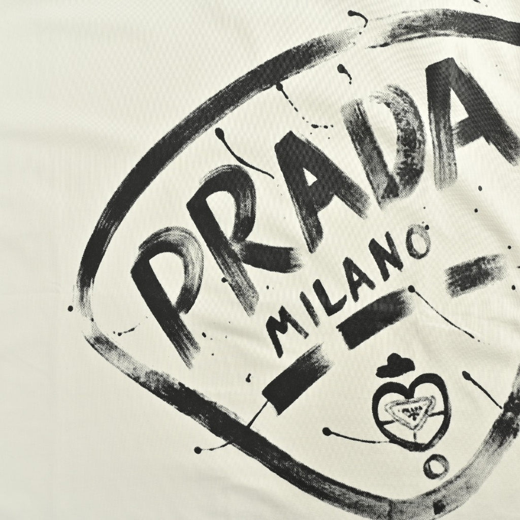 Prada 25FW Oversized Ink-Splash Logo Print Long-Sleeve T-Shirt – White