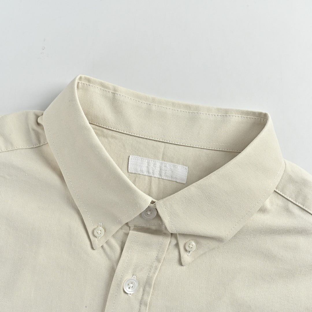 Prada PRD Embroidered Badge Long-Sleeve Oxford Shirt – Stone