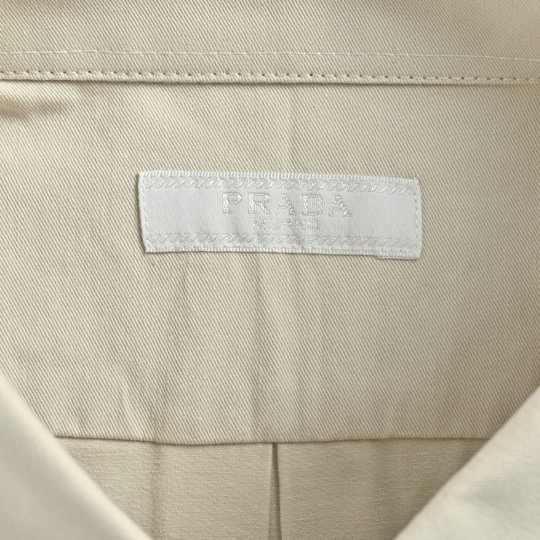 Prada PRD Embroidered Badge Long-Sleeve Oxford Shirt – Stone