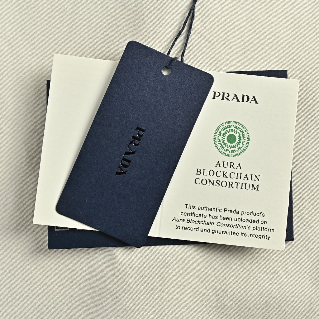 Prada PRD Embroidered Badge Long-Sleeve Oxford Shirt – Stone
