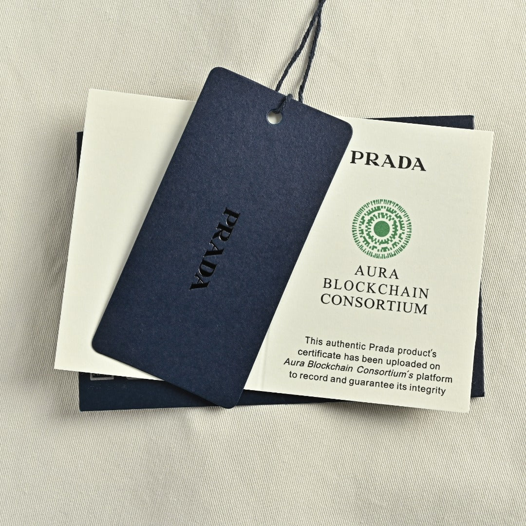 Prada PRD Embroidered Badge Long-Sleeve Oxford Shirt – Stone