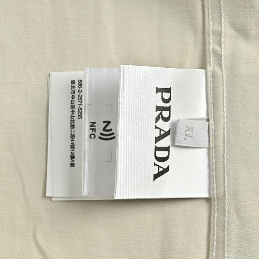 Prada PRD Embroidered Badge Long-Sleeve Oxford Shirt – Stone