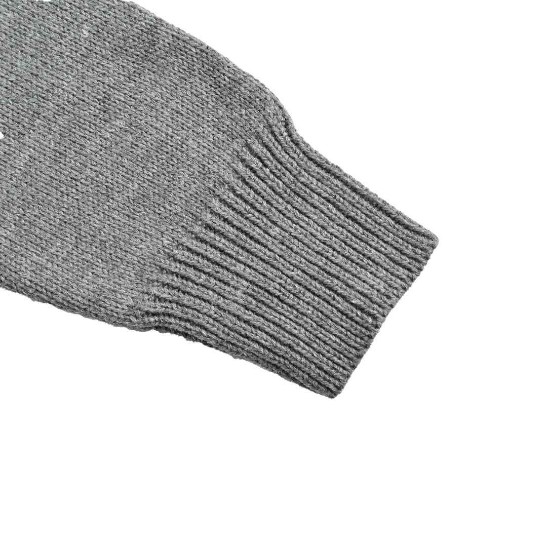 Prada 23FW Embroidered Chest Logo Full-Zip Knit Sweater – Grey
