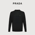 Prada PRD Small Wordmark Fine-Knit Wool Crewneck Sweater – Black
