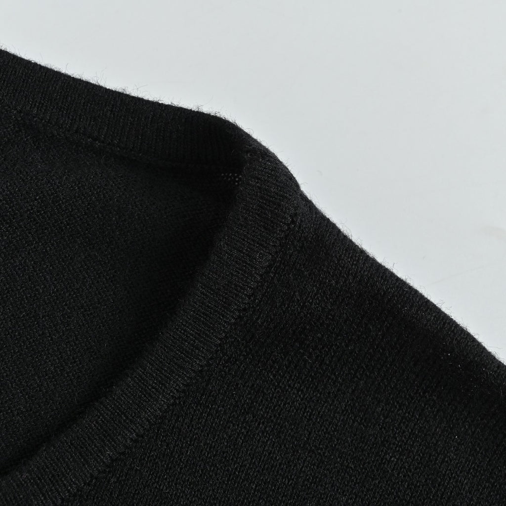 Prada PRD Small Wordmark Fine-Knit Wool Crewneck Sweater – Black