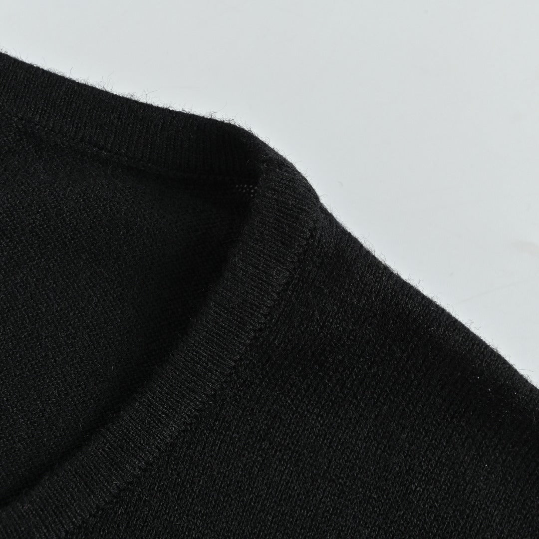Prada PRD Small Wordmark Fine-Knit Wool Crewneck Sweater – Black