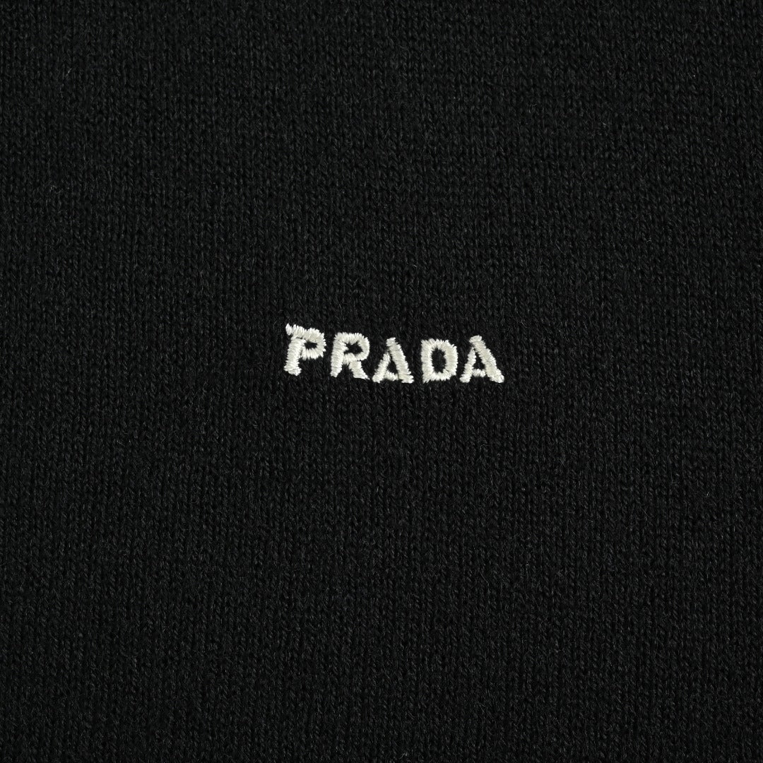 Prada PRD Small Wordmark Fine-Knit Wool Crewneck Sweater – Black