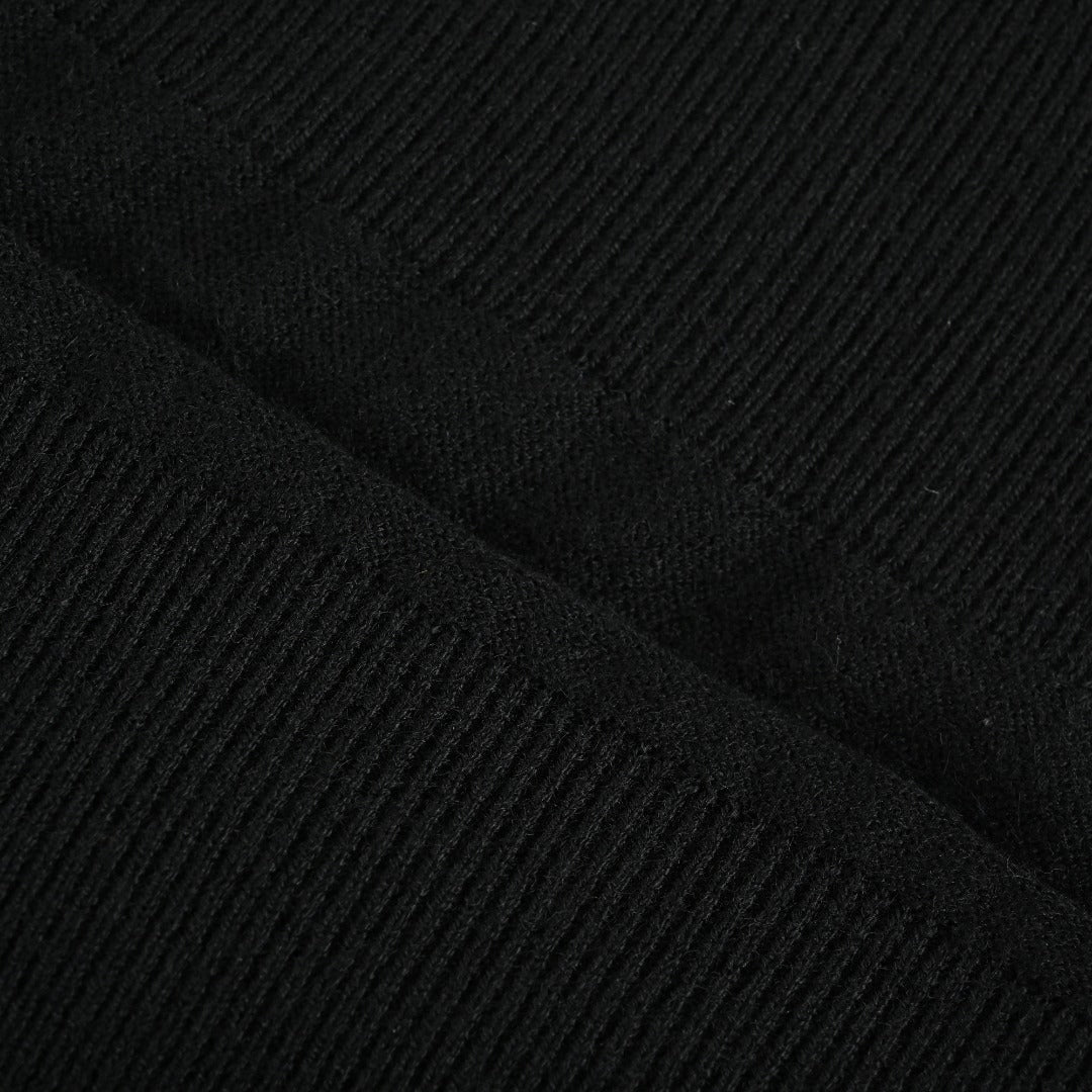 Prada PRD Small Wordmark Fine-Knit Wool Crewneck Sweater – Black