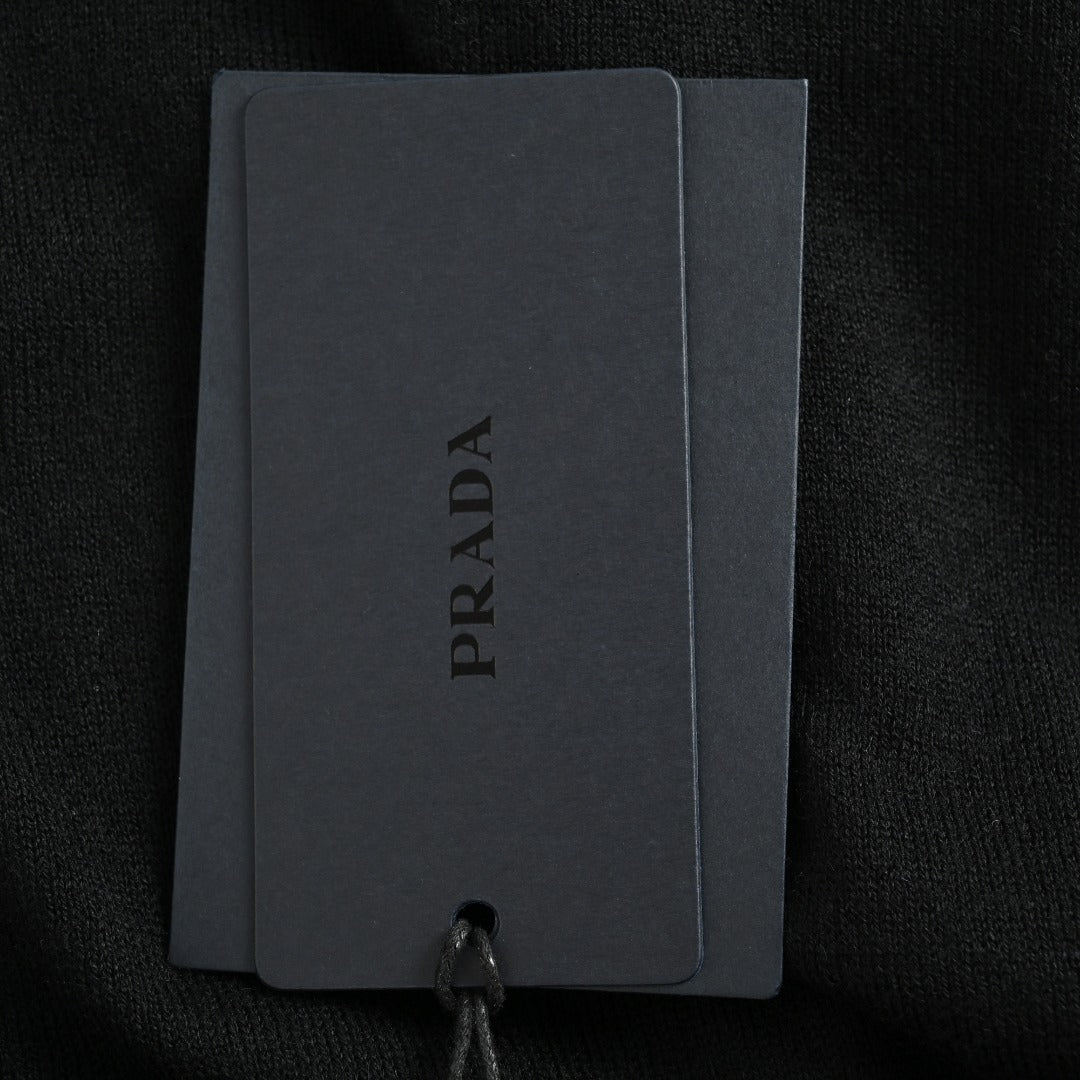 Prada PRD Small Wordmark Fine-Knit Wool Crewneck Sweater – Black