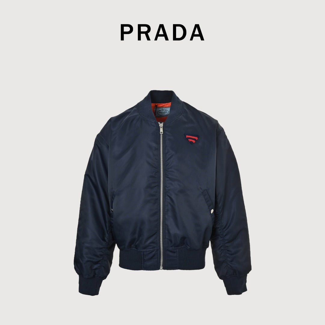 Prada PRD Knitted Triangle Logo Padded MA-1 Bomber Jacket – Navy