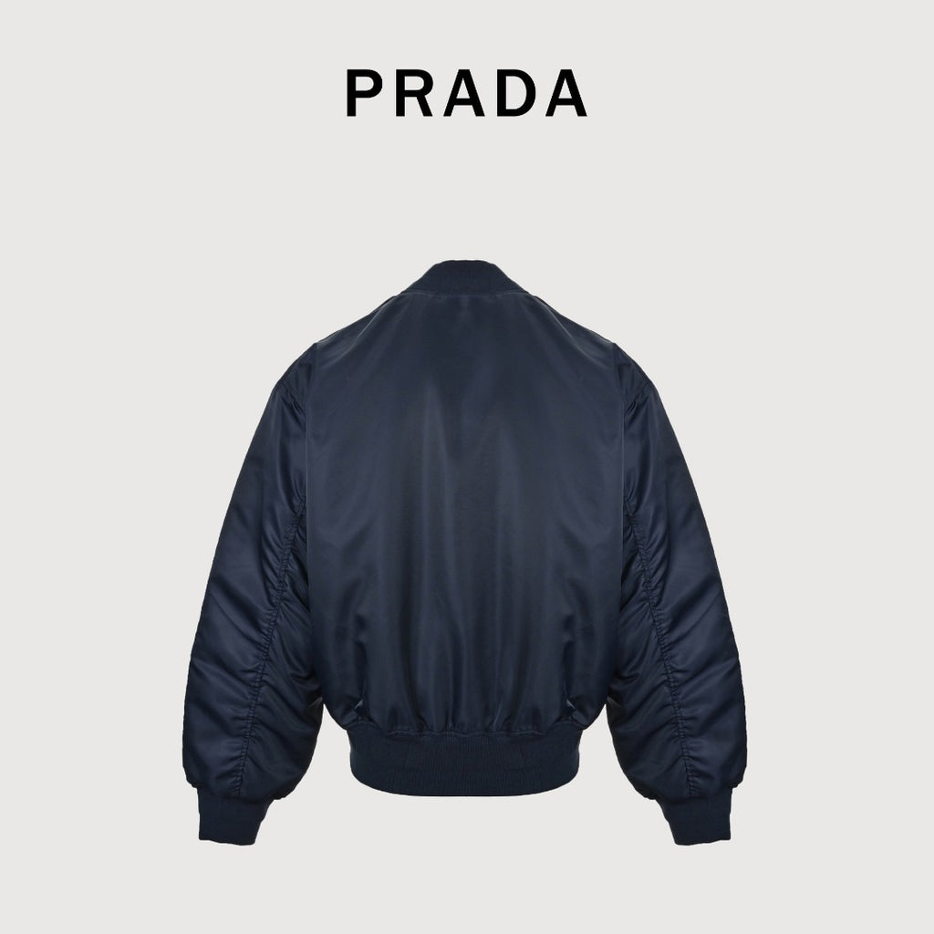 Prada PRD Knitted Triangle Logo Padded MA-1 Bomber Jacket – Navy