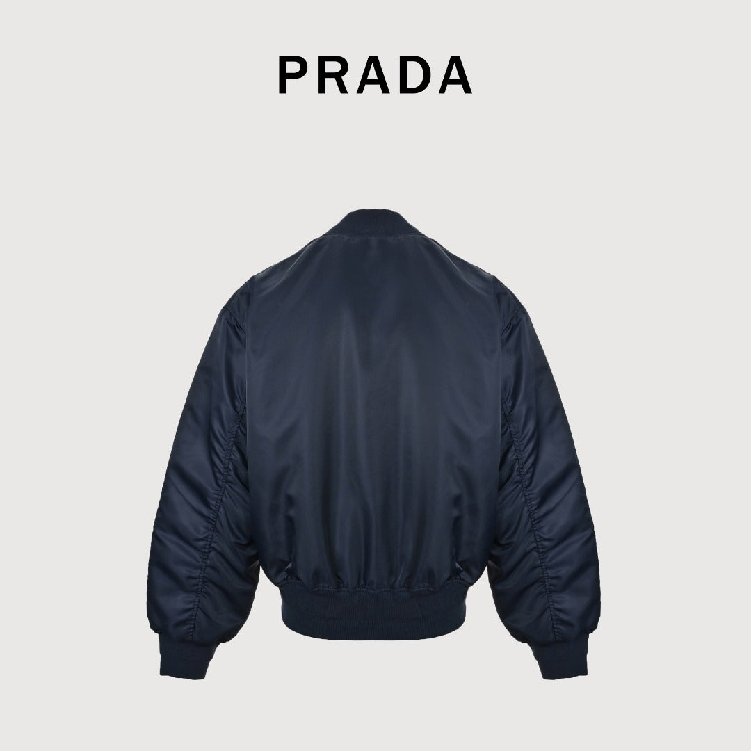 Prada PRD Knitted Triangle Logo Padded MA-1 Bomber Jacket – Navy