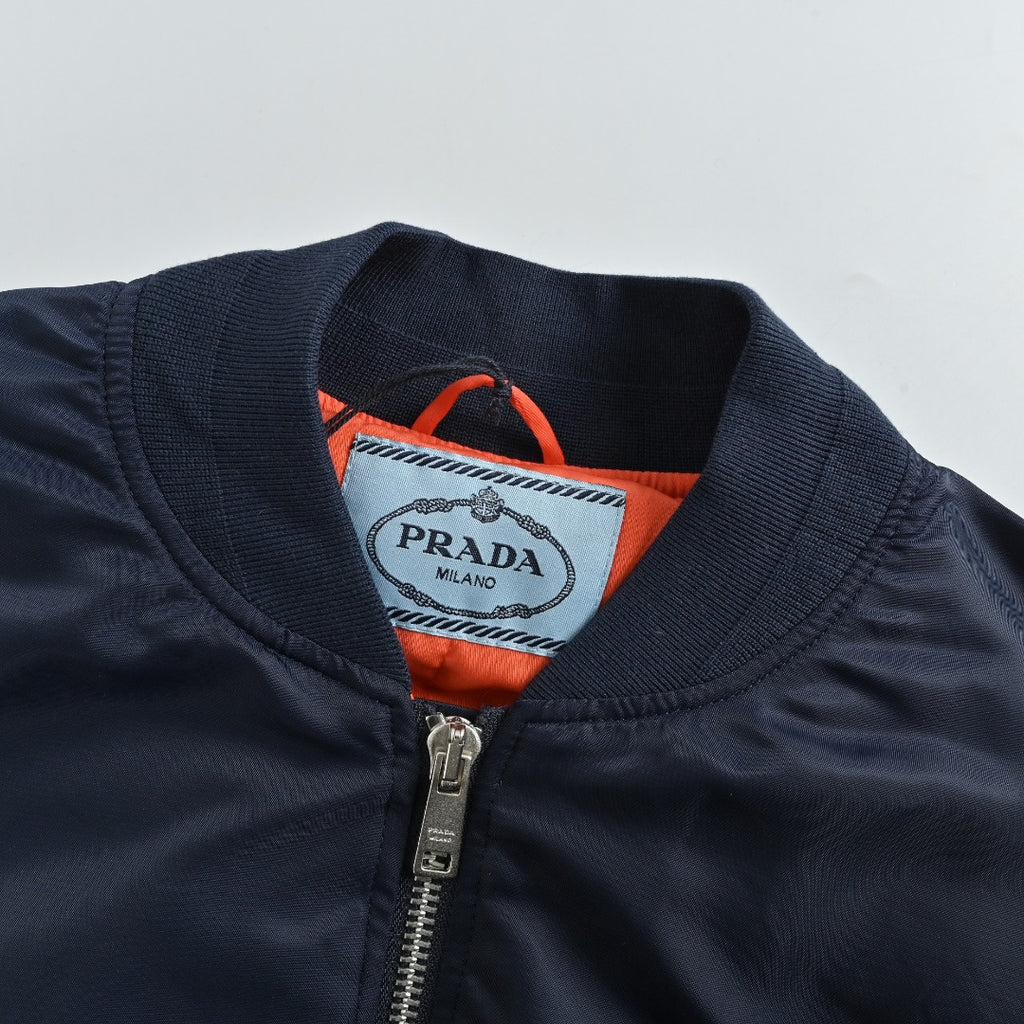 Prada PRD Knitted Triangle Logo Padded MA-1 Bomber Jacket – Navy