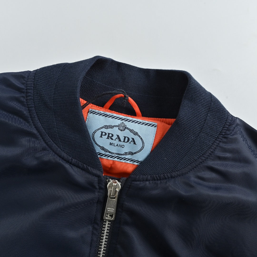 Prada PRD Knitted Triangle Logo Padded MA-1 Bomber Jacket – Navy