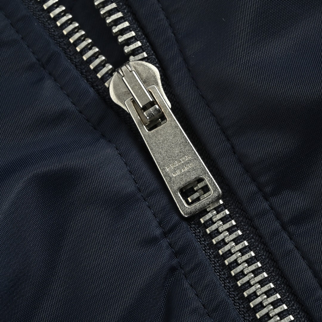 Prada PRD Knitted Triangle Logo Padded MA-1 Bomber Jacket – Navy