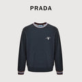 Prada PRD Small Logo Stripe-Trim Crewneck Sweatshirt – Black