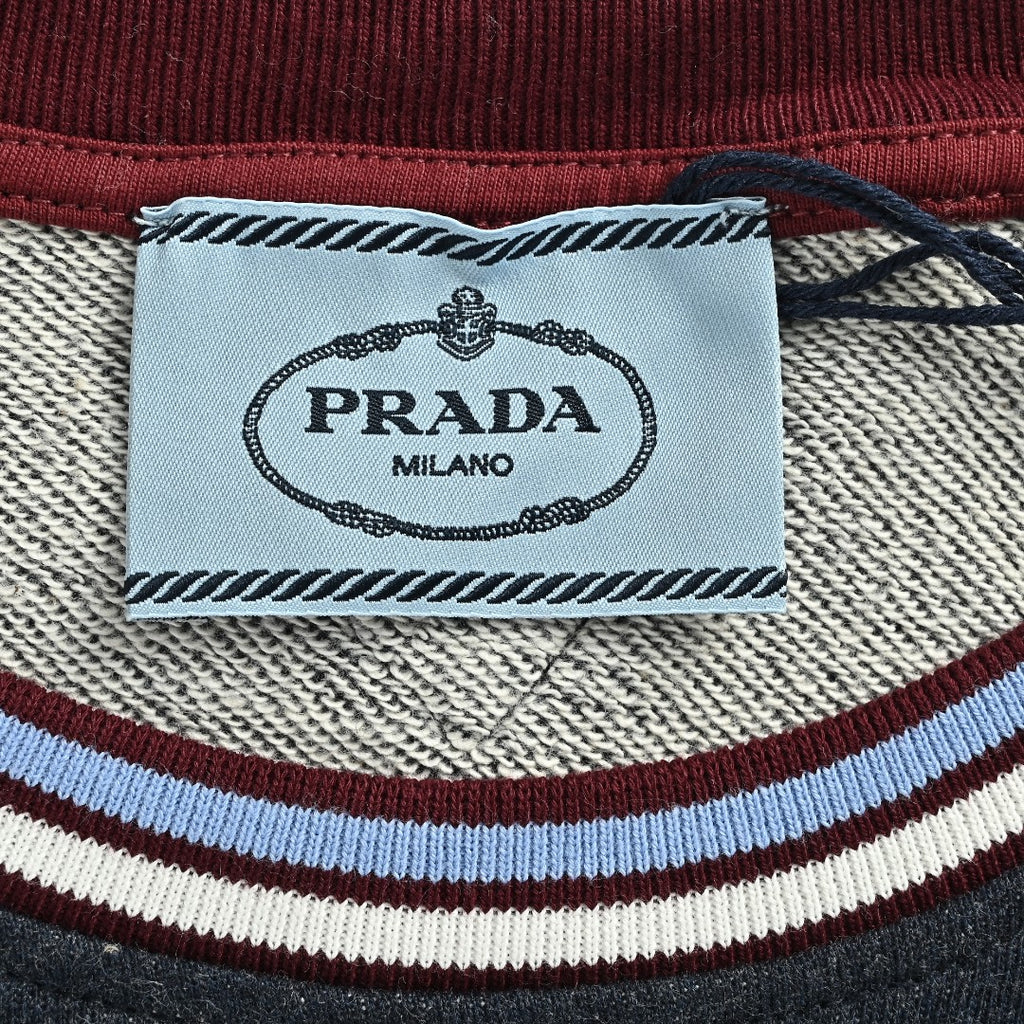 Prada PRD Small Logo Stripe-Trim Crewneck Sweatshirt – Black