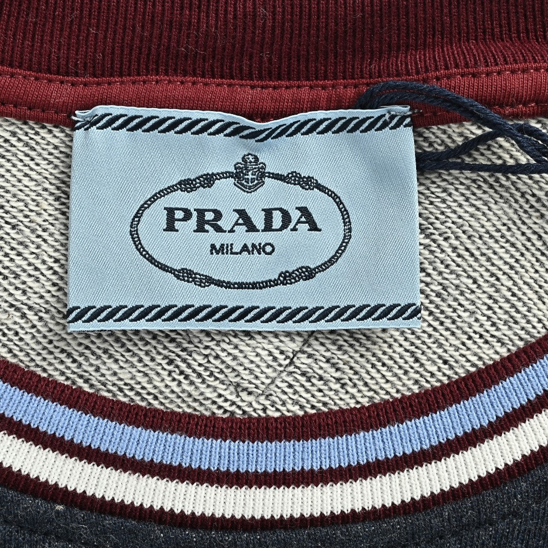 Prada PRD Small Logo Stripe-Trim Crewneck Sweatshirt – Black