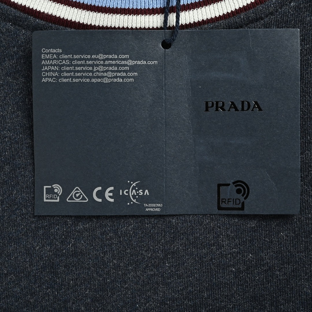 Prada PRD Small Logo Stripe-Trim Crewneck Sweatshirt – Black