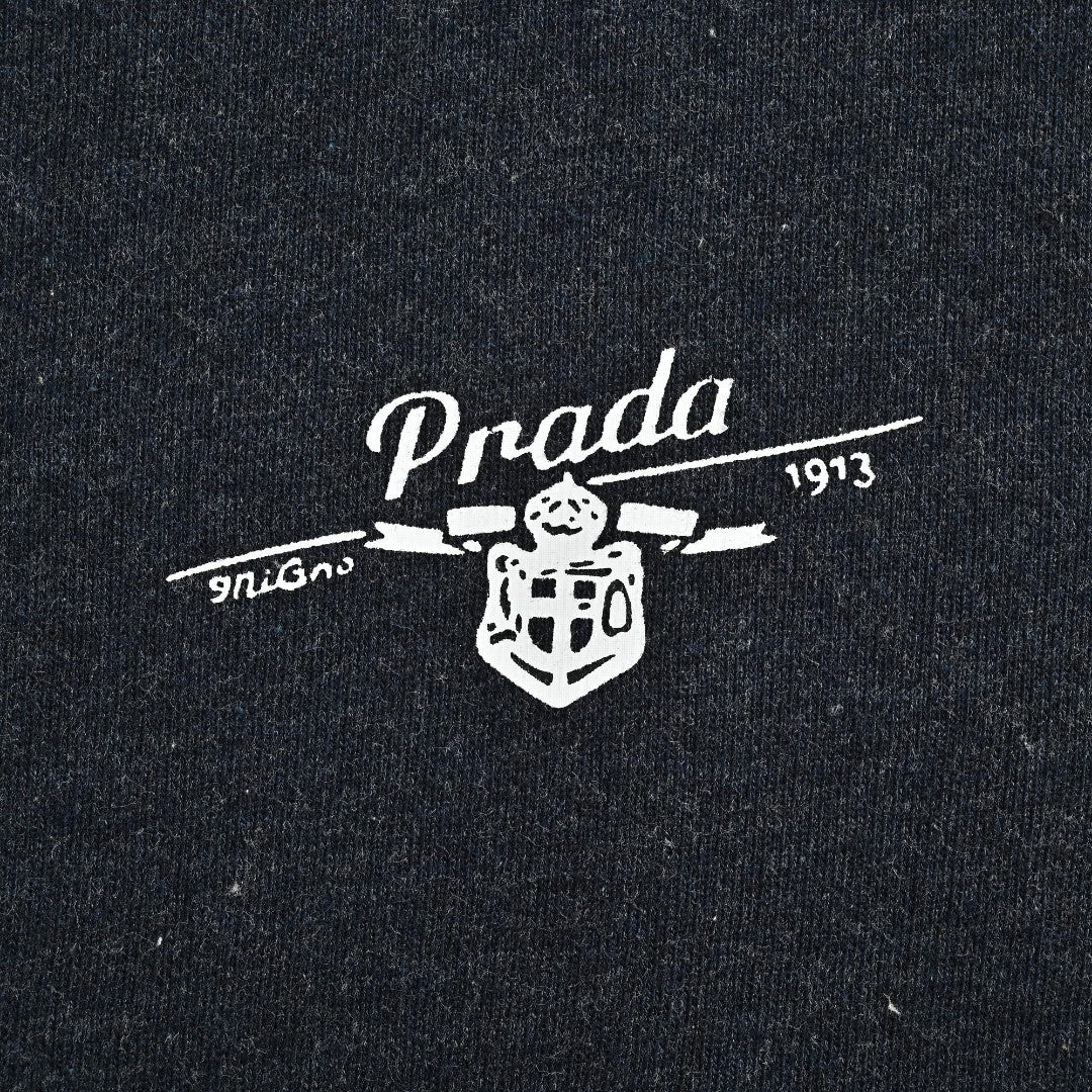 Prada PRD Small Logo Stripe-Trim Crewneck Sweatshirt – Black