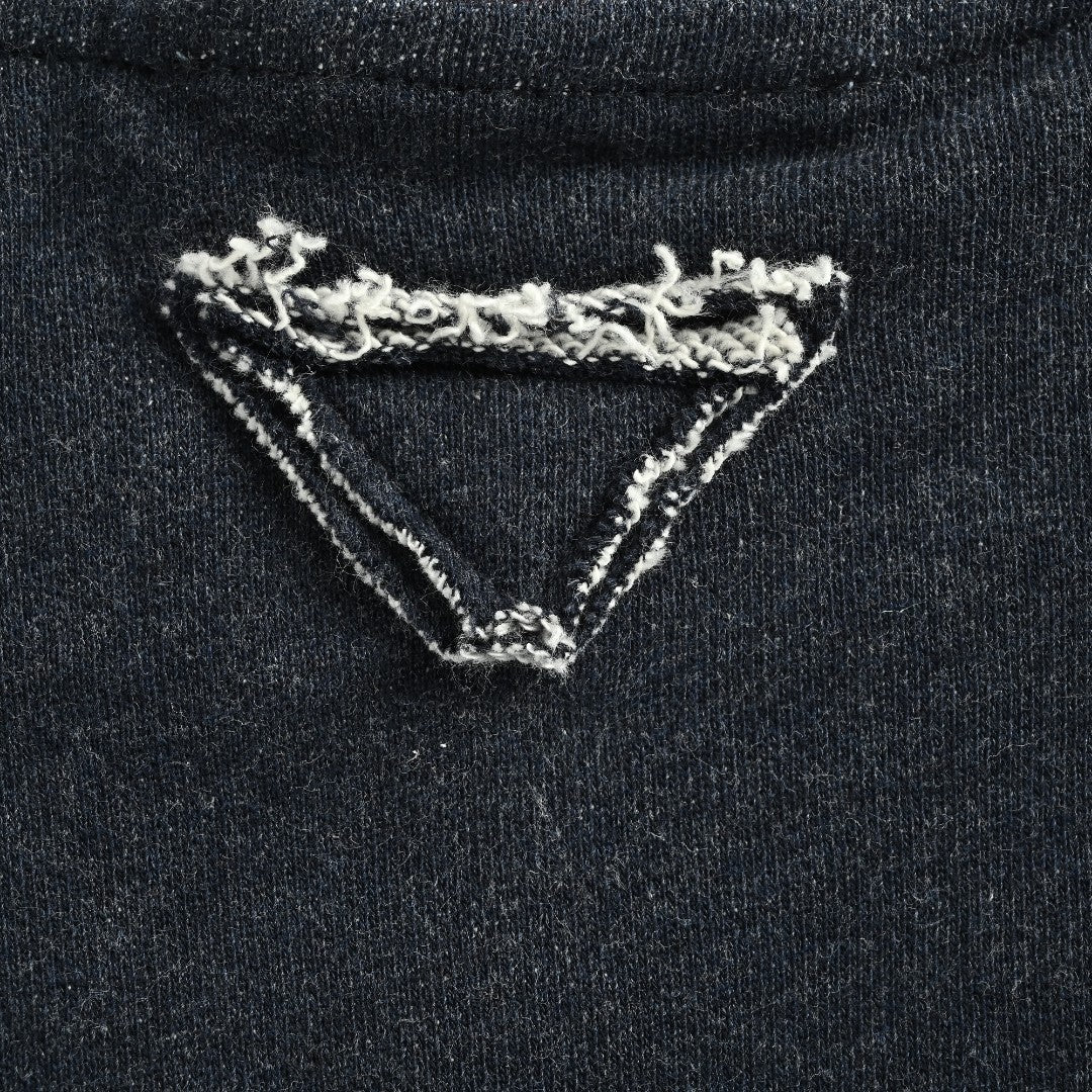 Prada PRD Small Logo Stripe-Trim Crewneck Sweatshirt – Black
