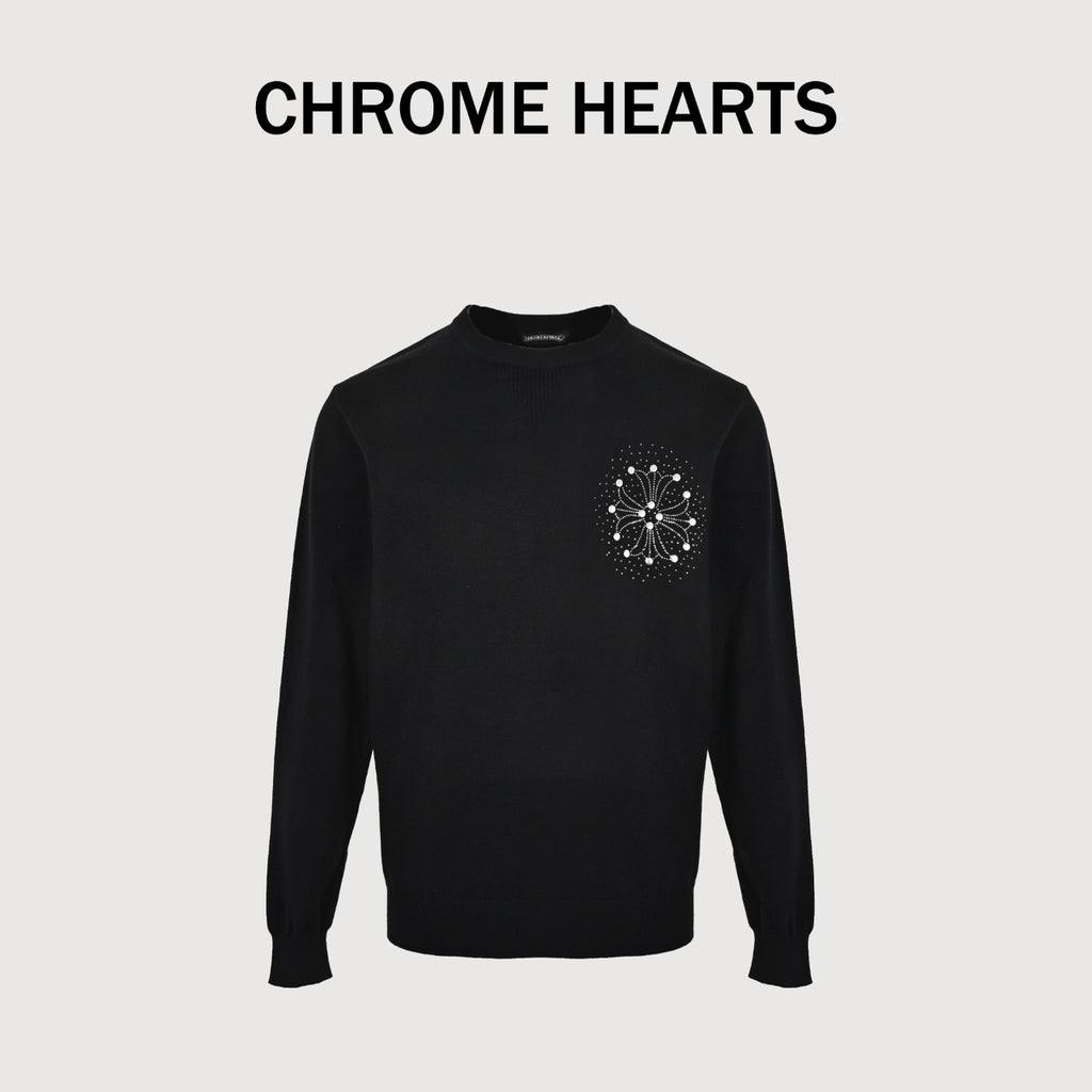 Chrome Hearts Crystal-Embellished Logo Knit Crewneck Sweatshirt – Black
