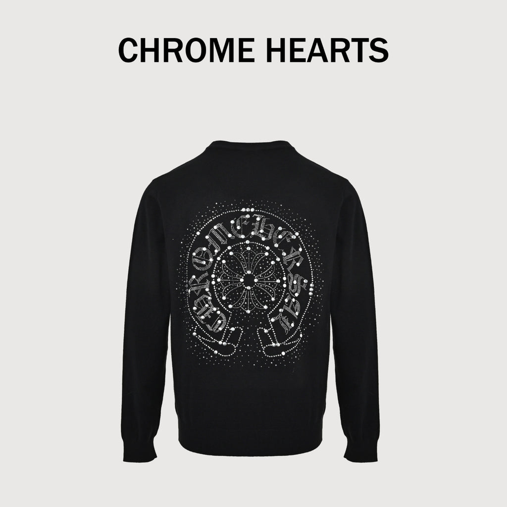 Chrome Hearts Crystal-Embellished Logo Knit Crewneck Sweatshirt – Black