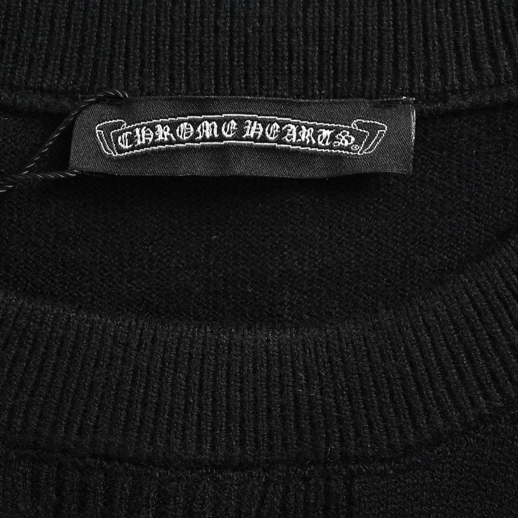 Chrome Hearts Crystal-Embellished Logo Knit Crewneck Sweatshirt – Black