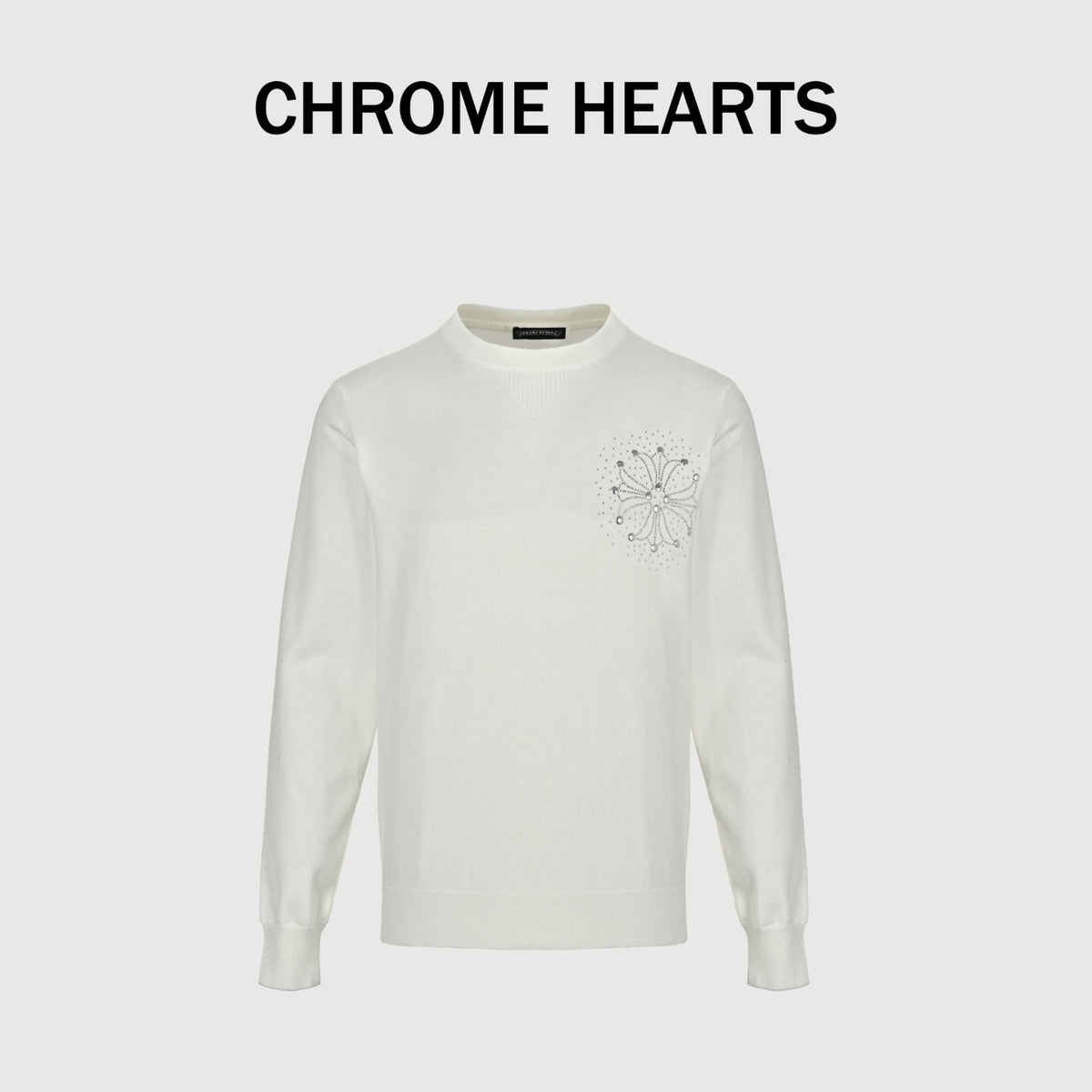 Chrome Hearts Crystal-Embellished Logo Knit Crewneck Sweatshirt – White