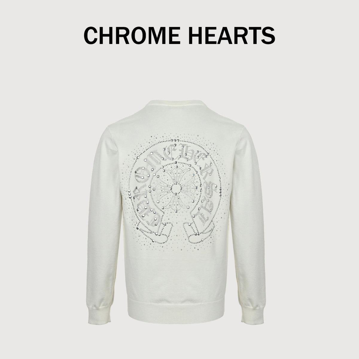 Chrome Hearts Crystal-Embellished Logo Knit Crewneck Sweatshirt – White