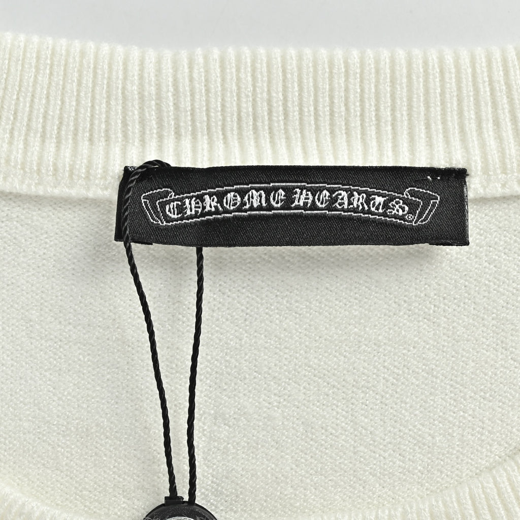 Chrome Hearts Crystal-Embellished Logo Knit Crewneck Sweatshirt – White