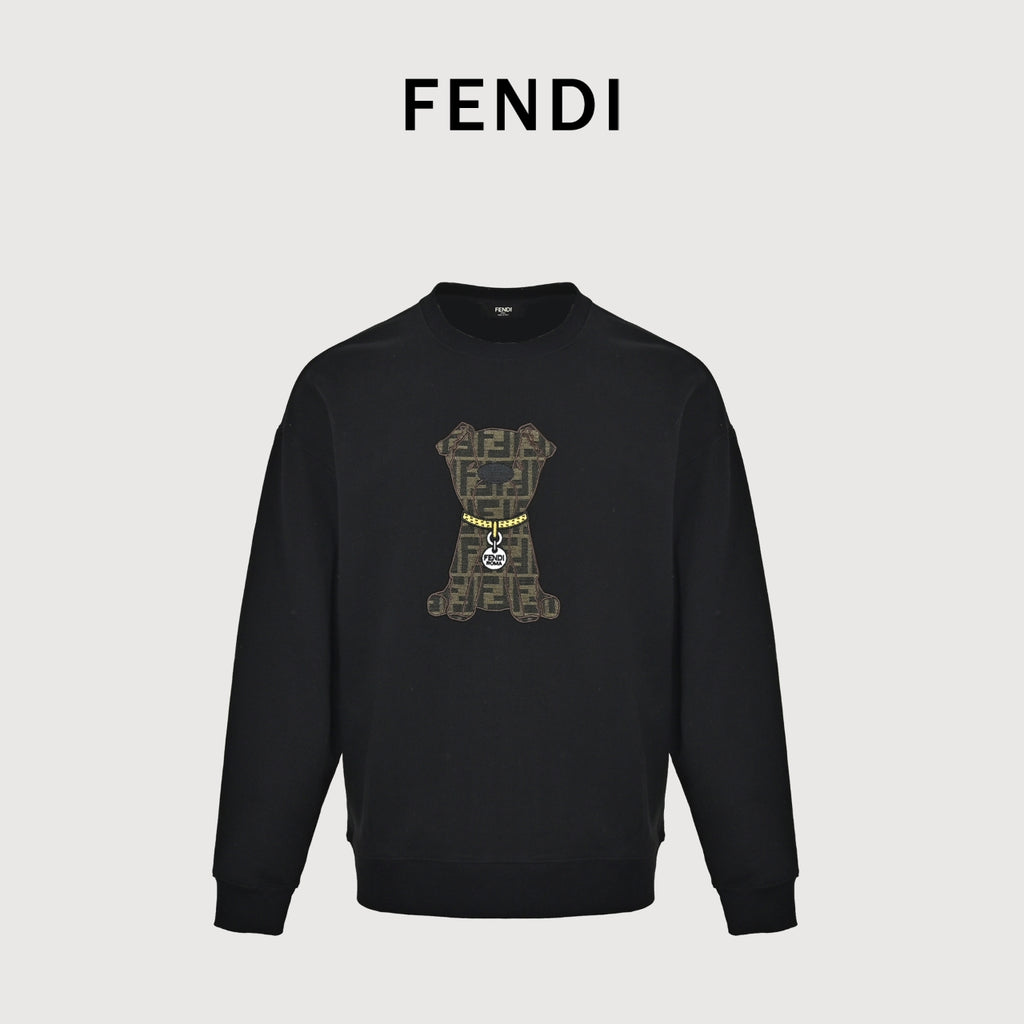 Fendi 26SS Embroidered Dog F Logo Crewneck Sweatshirt