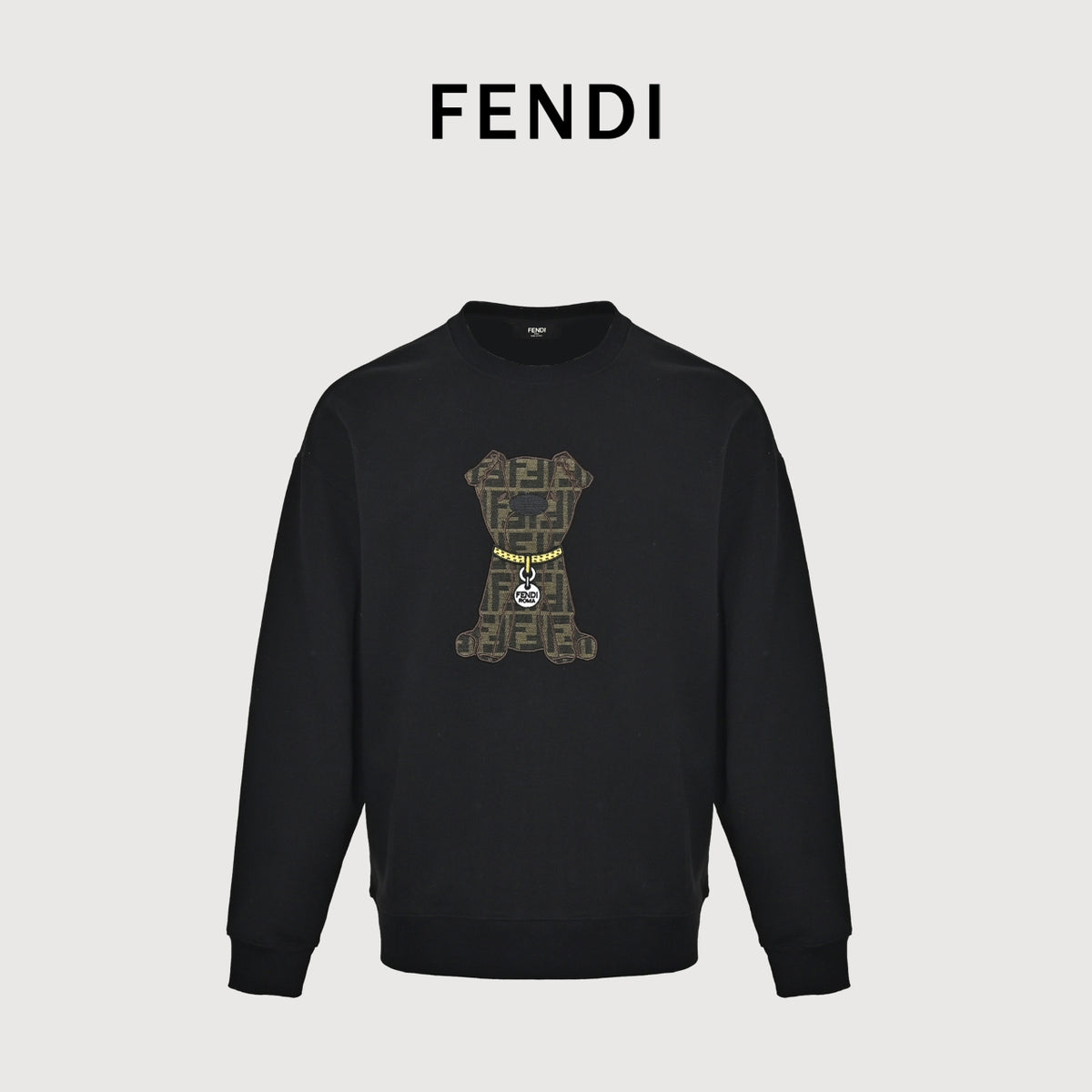 Fendi 26SS Embroidered Dog F Logo Crewneck Sweatshirt