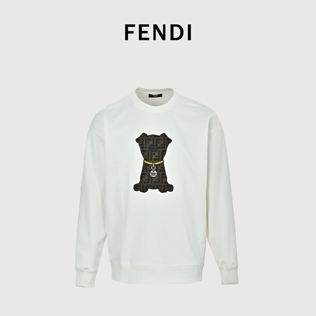 Fendi Embroidered Pet Dog F-Logo Crewneck Sweatshirt – White