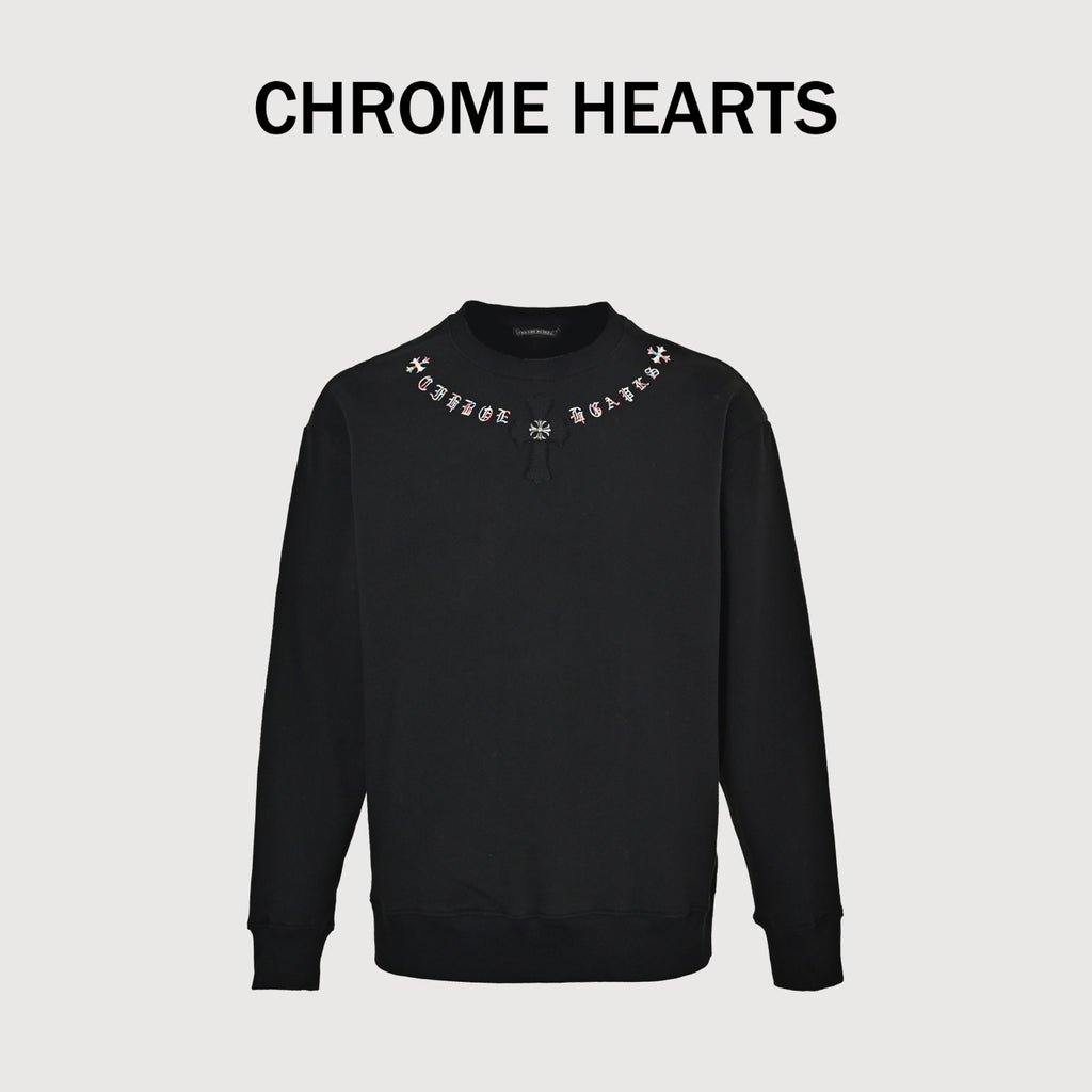 Chrome Hearts Gothic Collar Crewneck Sweatshirt – Black