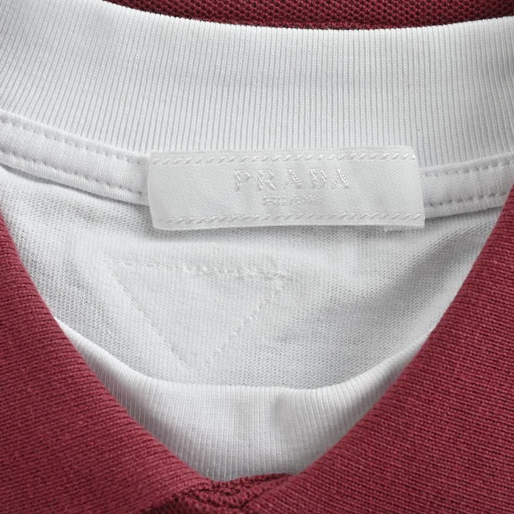 Prada PRD Patchwork Label Faux Two-Piece Long Sleeve Polo Shirt – Burgundy