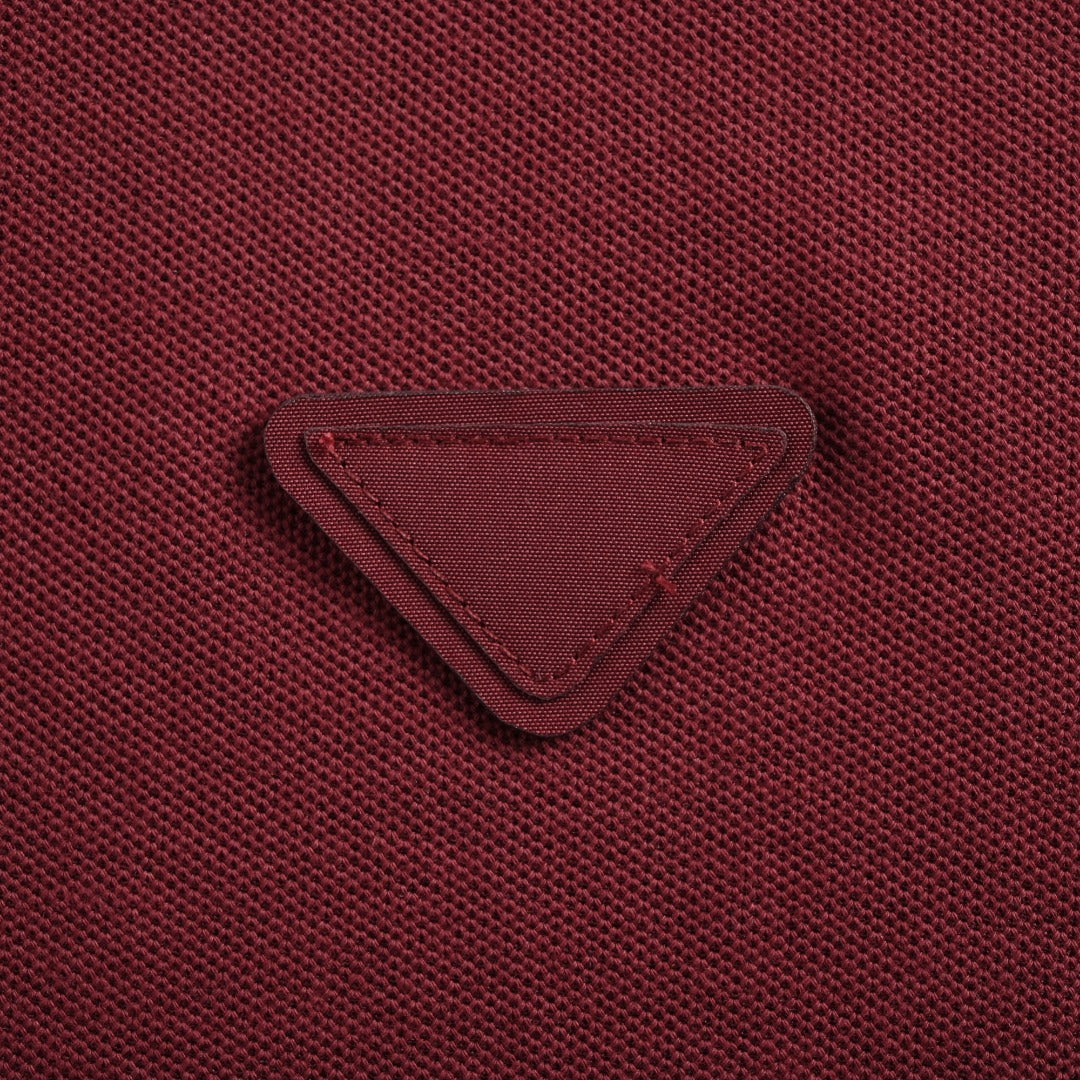 Prada PRD Patchwork Label Faux Two-Piece Long Sleeve Polo Shirt – Burgundy