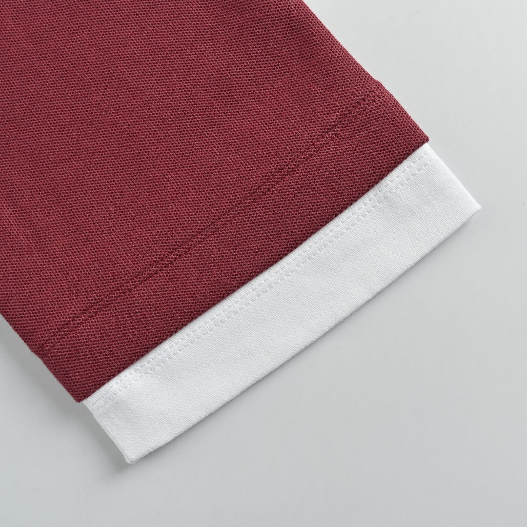 Prada PRD Patchwork Label Faux Two-Piece Long Sleeve Polo Shirt – Burgundy