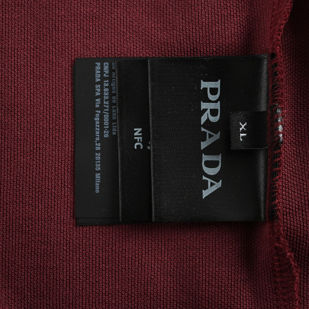 Prada PRD Patchwork Label Faux Two-Piece Long Sleeve Polo Shirt – Burgundy