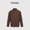 Prada PRD Patchwork Label Faux Two-Piece Long Sleeve Polo Shirt – Brown