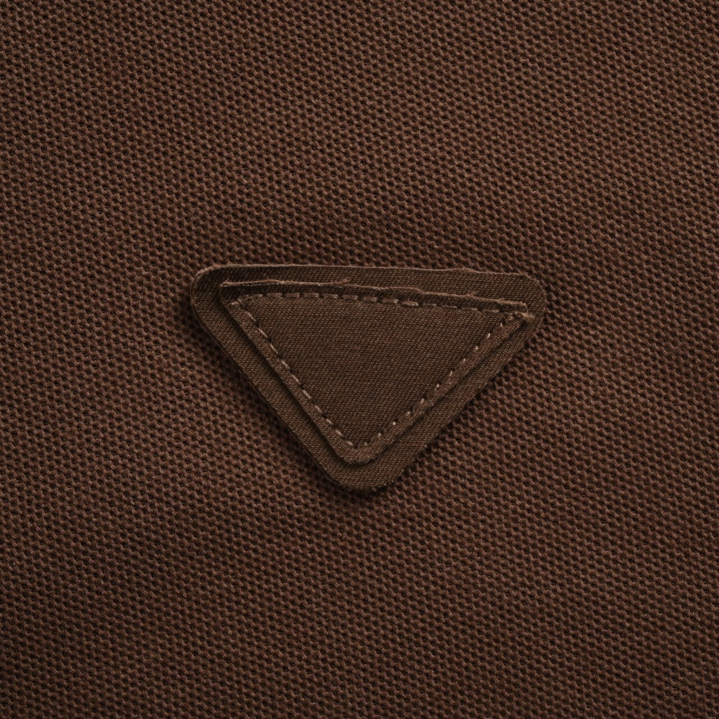 Prada PRD Patchwork Label Faux Two-Piece Long Sleeve Polo Shirt – Brown