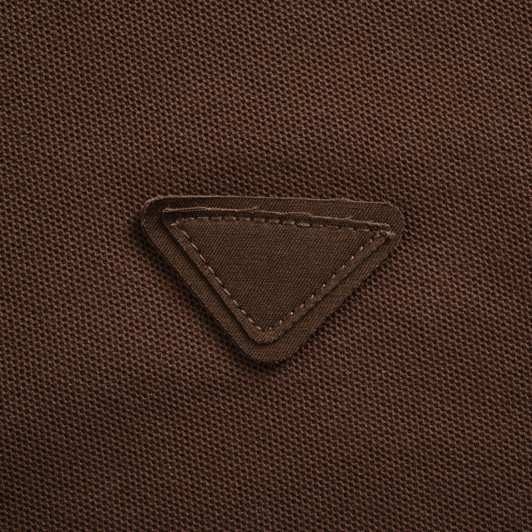 Prada PRD Patchwork Label Faux Two-Piece Long Sleeve Polo Shirt – Brown