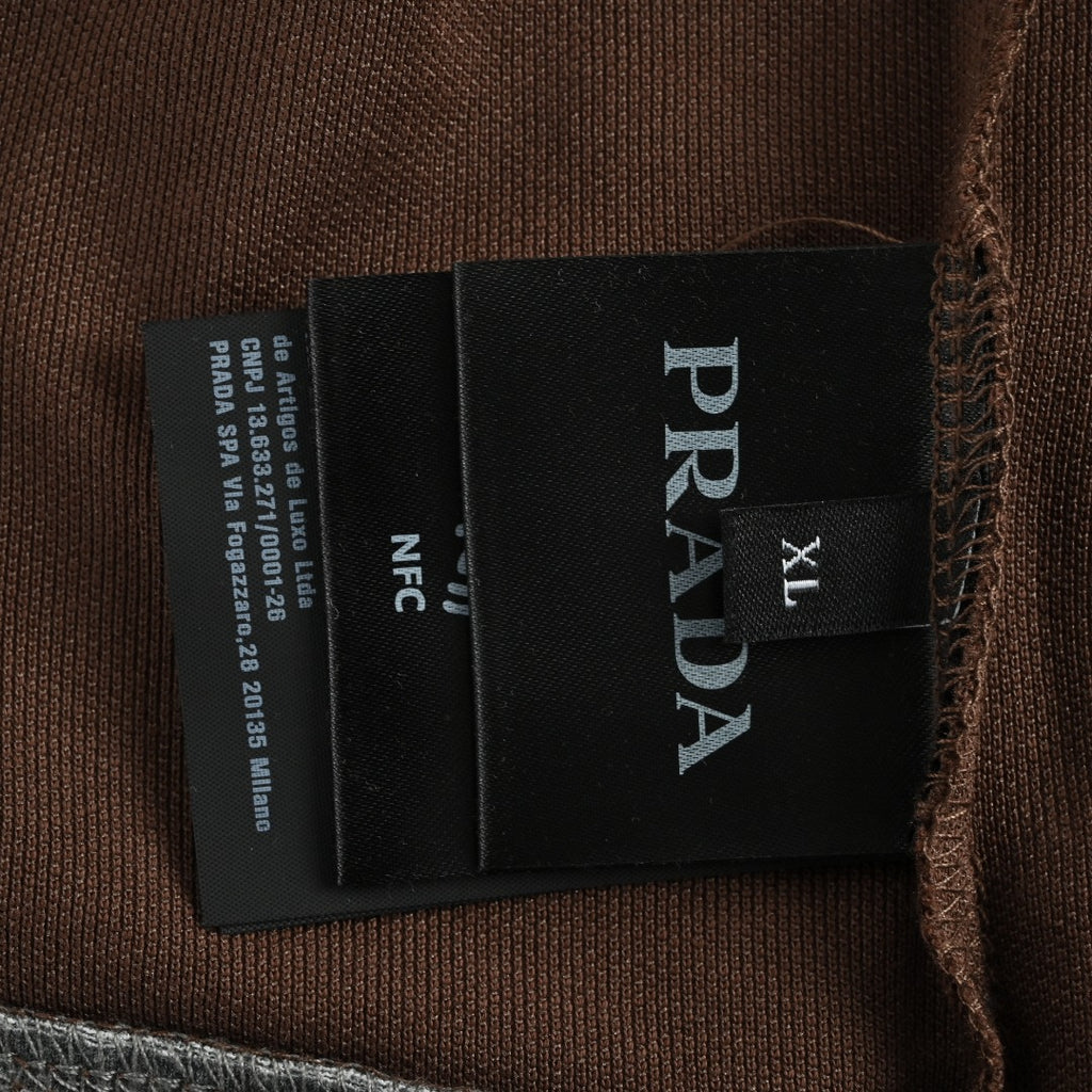 Prada PRD Patchwork Label Faux Two-Piece Long Sleeve Polo Shirt – Brown