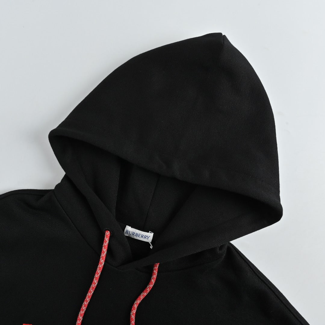 Burberry BBR Lunar New Year Flocked Embroidered Warhorse Hoodie – Black