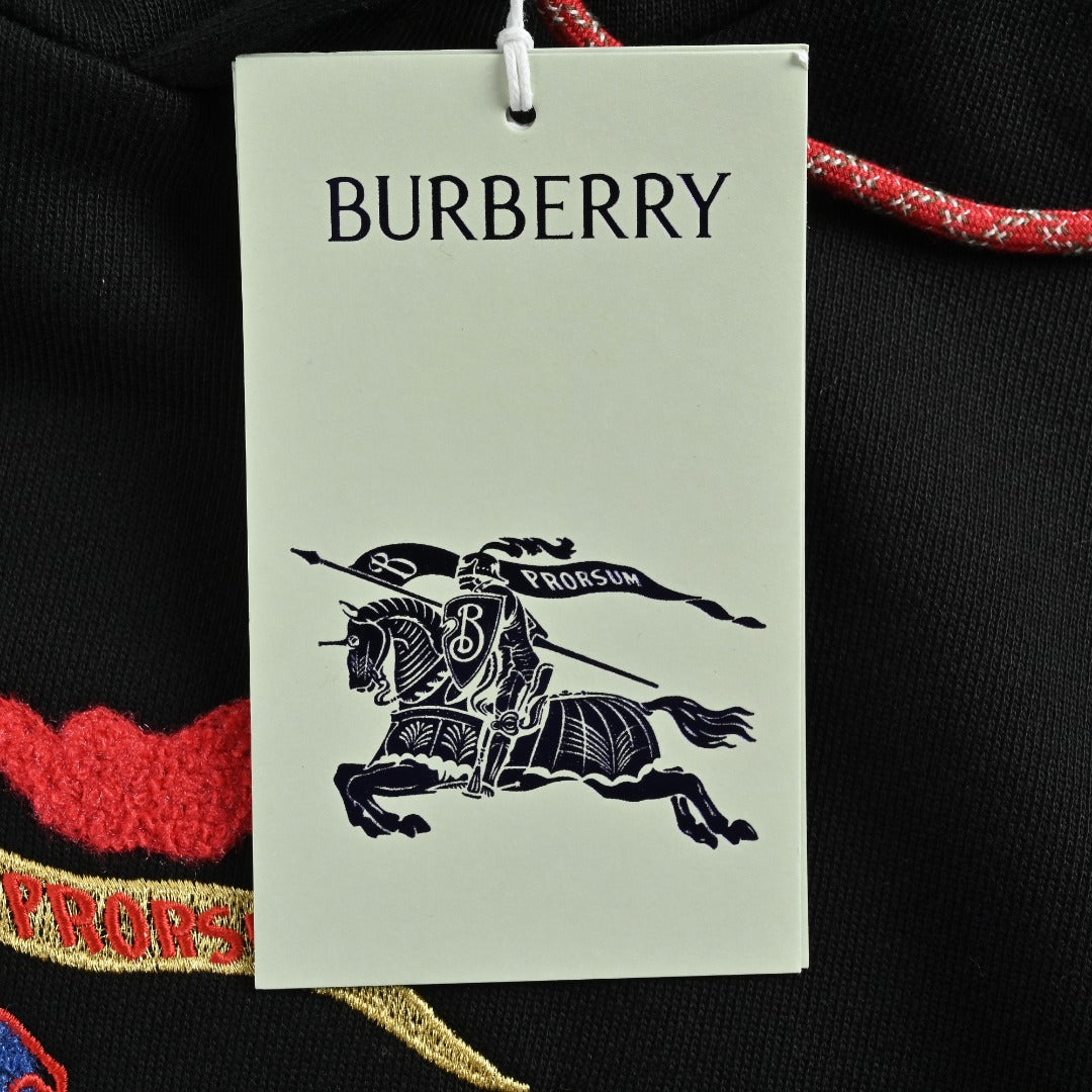 Burberry BBR Lunar New Year Flocked Embroidered Warhorse Hoodie – Black
