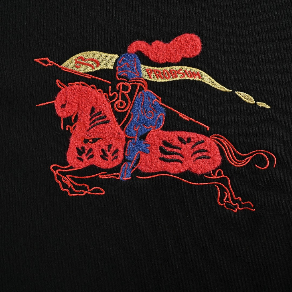 Burberry BBR Lunar New Year Flocked Embroidered Warhorse Hoodie – Black
