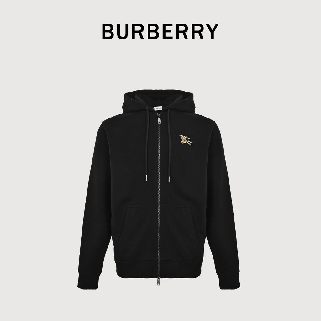 Burberry BBR Check Warhorse Embroidered Full-Zip Hoodie – Black