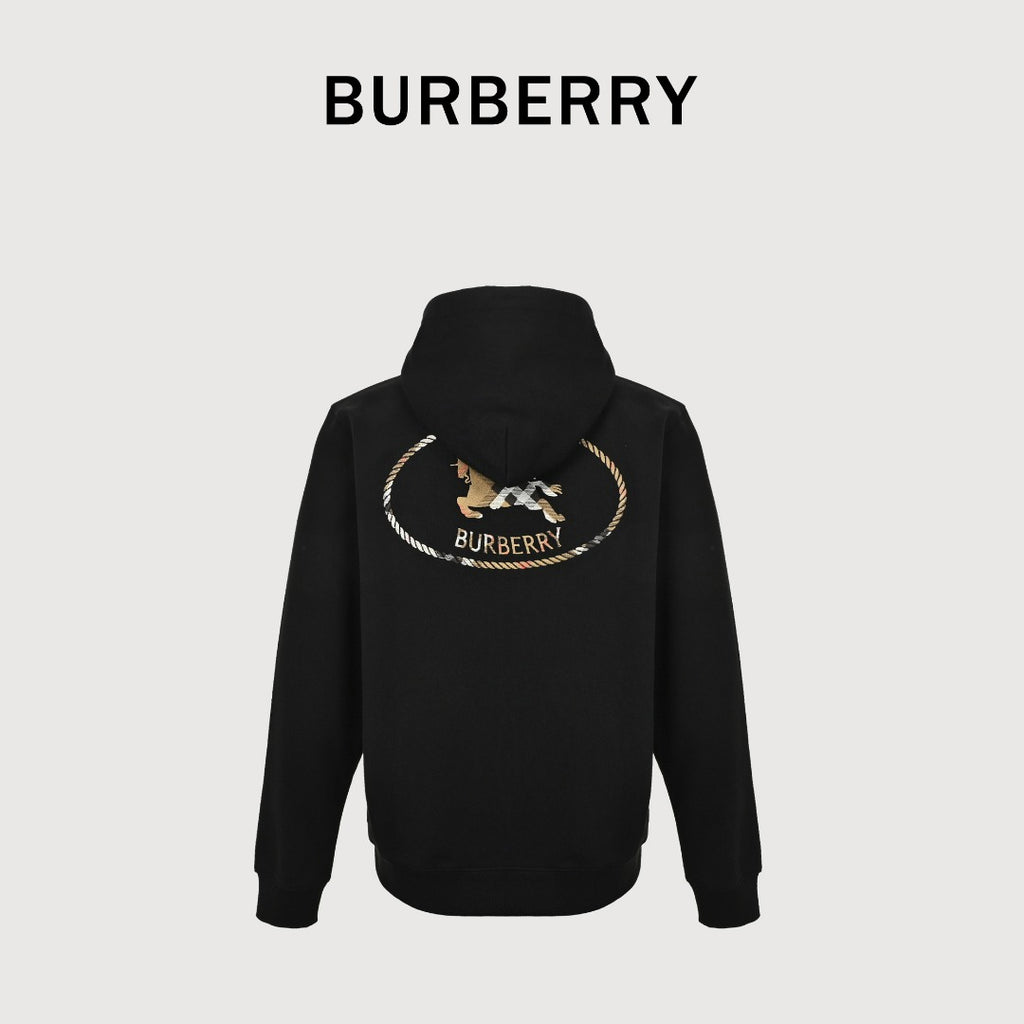 Burberry BBR Check Warhorse Embroidered Full-Zip Hoodie – Black