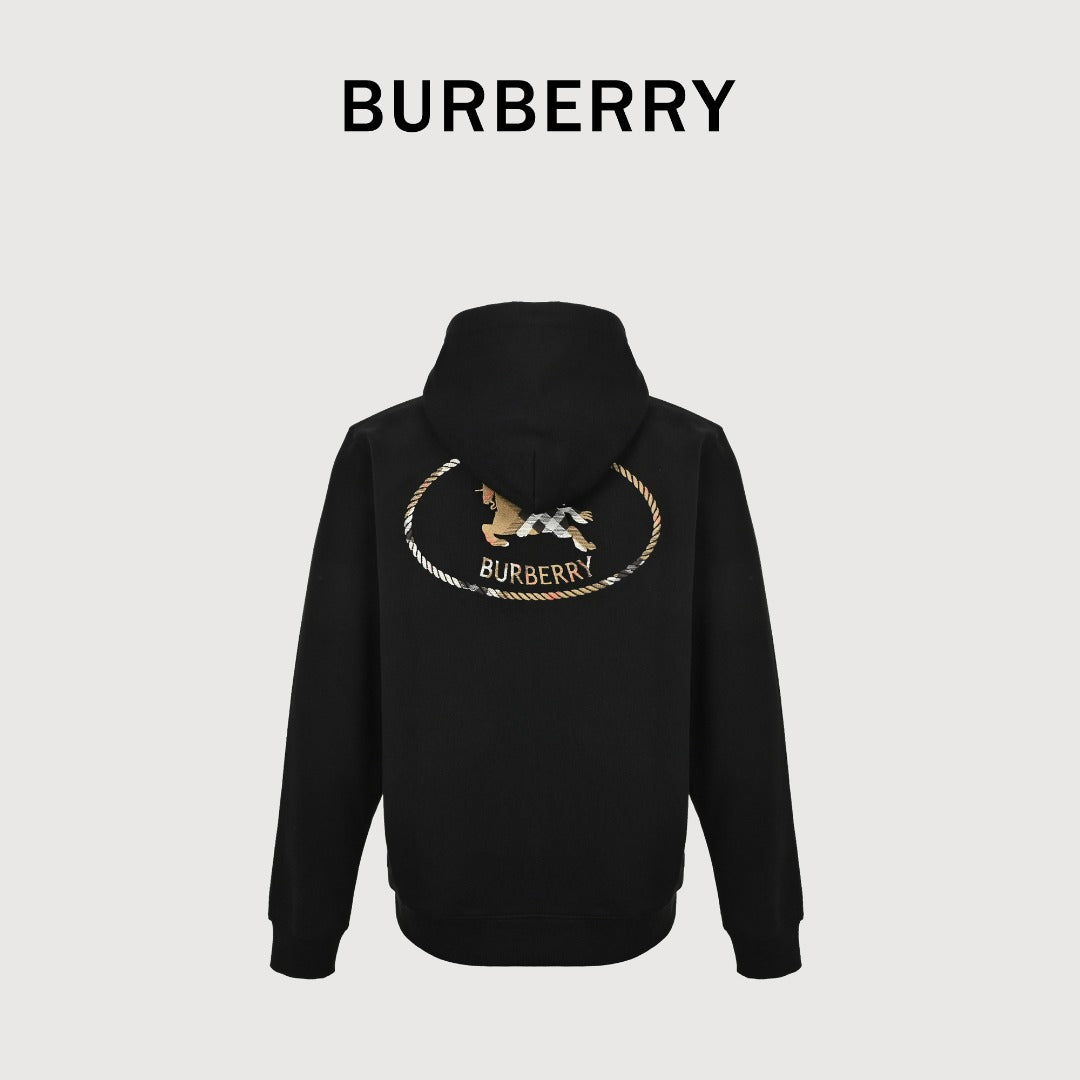 Burberry BBR Check Warhorse Embroidered Full-Zip Hoodie – Black
