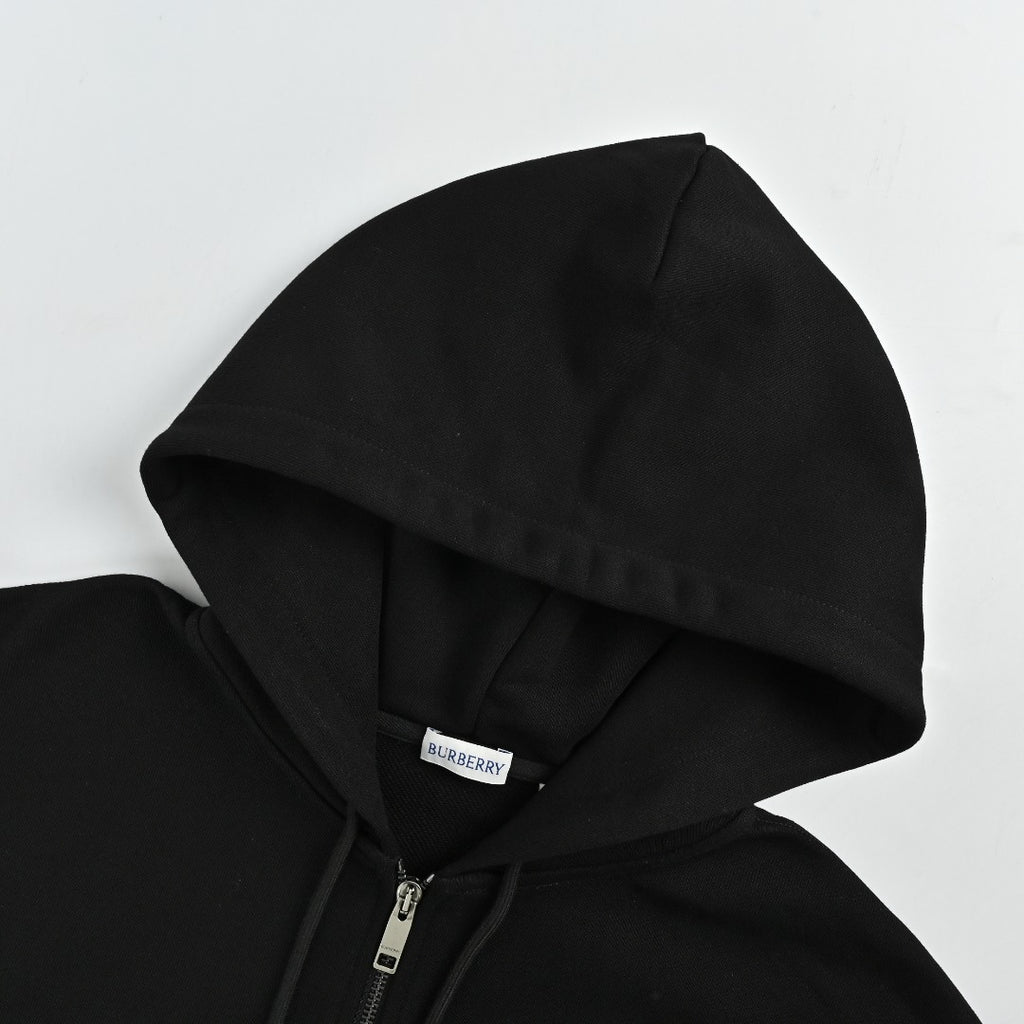 Burberry BBR Check Warhorse Embroidered Full-Zip Hoodie – Black